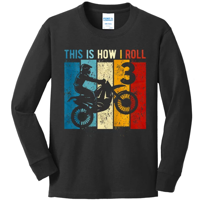 3 Year Old Birthday Boy Motocross 3rd Birthday Dirt Bike Kids Long Sleeve Shirt