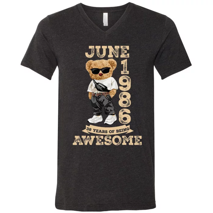 38 Year Old Awesome June 1986 38th Birthday Gifts V-Neck T-Shirt