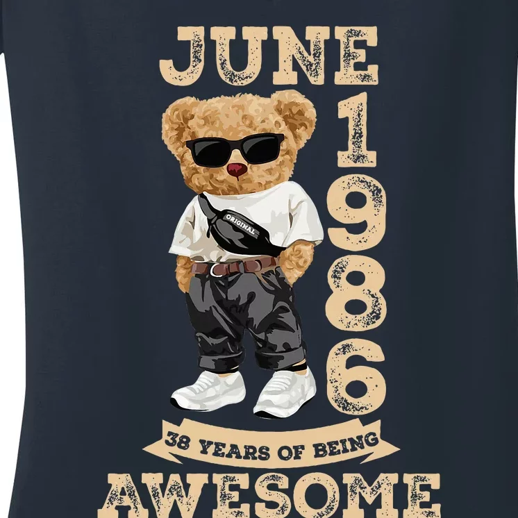 38 Year Old Awesome June 1986 38th Birthday Gifts Women's V-Neck T-Shirt