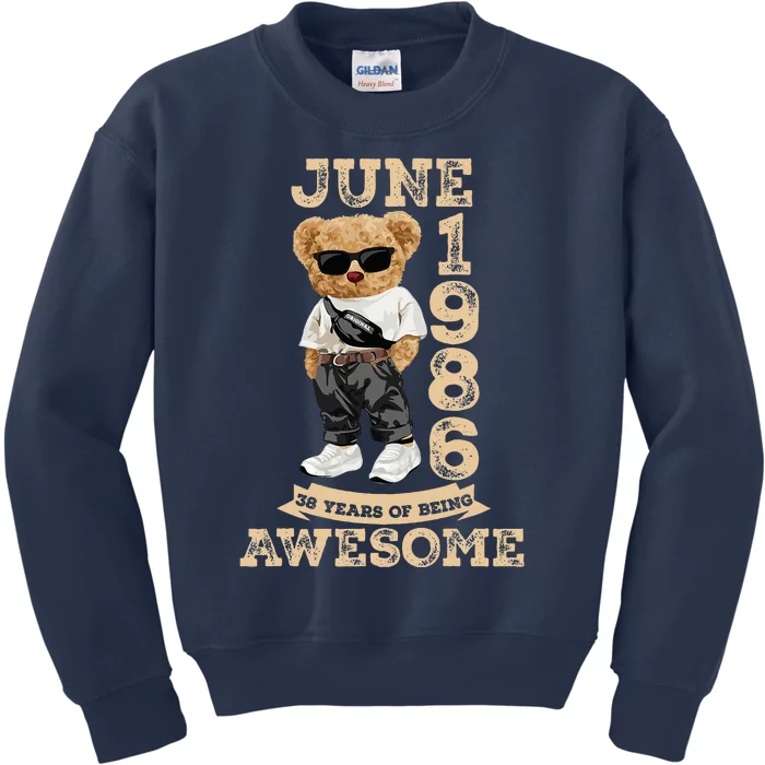 38 Year Old Awesome June 1986 38th Birthday Gifts Kids Sweatshirt