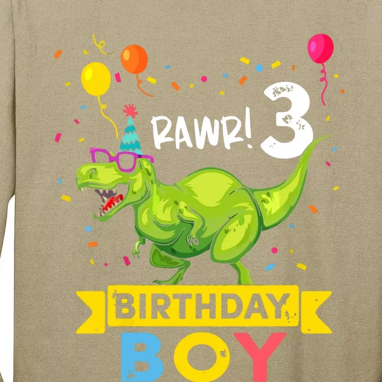 3 Year Old 3rd Birthday Boy T Rex Dinosaur Tall Long Sleeve T-Shirt