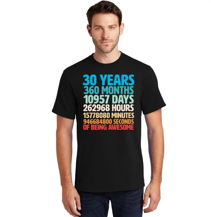 30 Years Of Being Awesome 30th Birthday Time Breakdown Tall T-Shirt