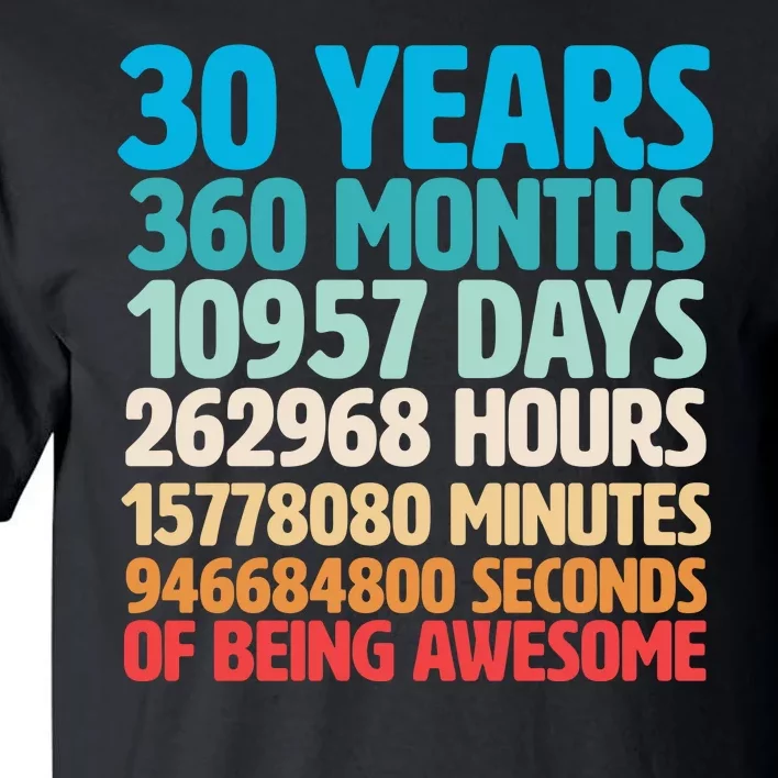 30 Years Of Being Awesome 30th Birthday Time Breakdown Tall T-Shirt