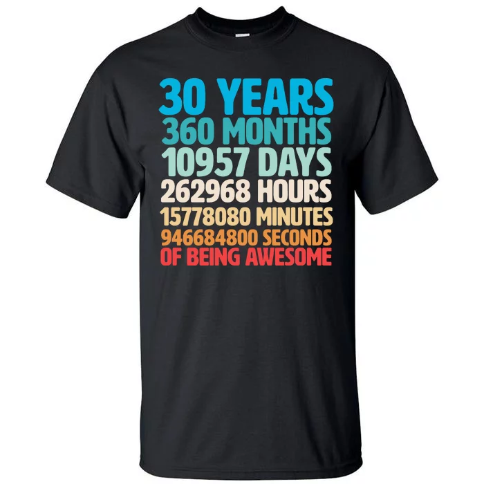 30 Years Of Being Awesome 30th Birthday Time Breakdown Tall T-Shirt