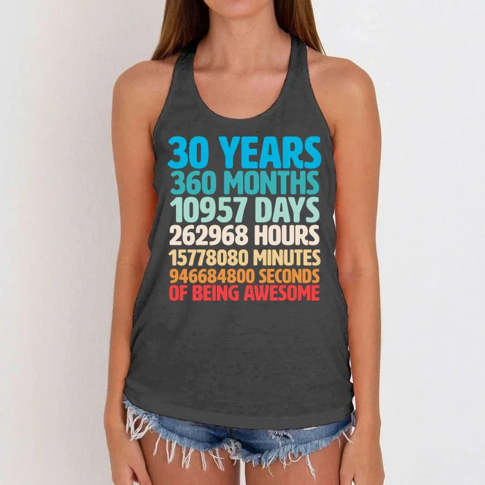 30 Years Of Being Awesome 30th Birthday Time Breakdown Women's Knotted Racerback Tank