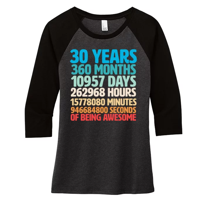 30 Years Of Being Awesome 30th Birthday Time Breakdown Women's Tri-Blend 3/4-Sleeve Raglan Shirt