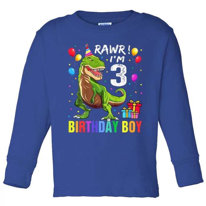 3 Year Old 3rd Birthday T Rex Dinosaur Toddler Long Sleeve Shirt