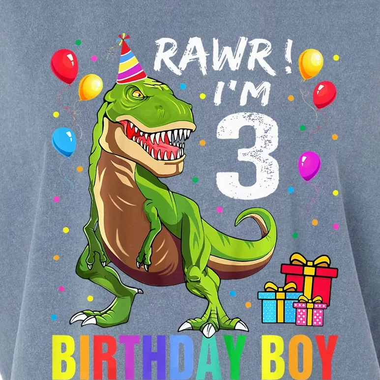 3 Year Old 3rd Birthday T Rex Dinosaur Garment-Dyed Women's Muscle Tee