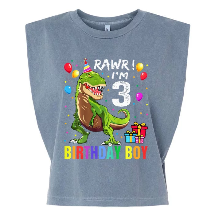 3 Year Old 3rd Birthday T Rex Dinosaur Garment-Dyed Women's Muscle Tee