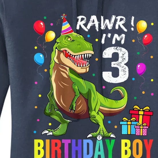 3 Year Old 3rd Birthday T Rex Dinosaur Women's Pullover Hoodie