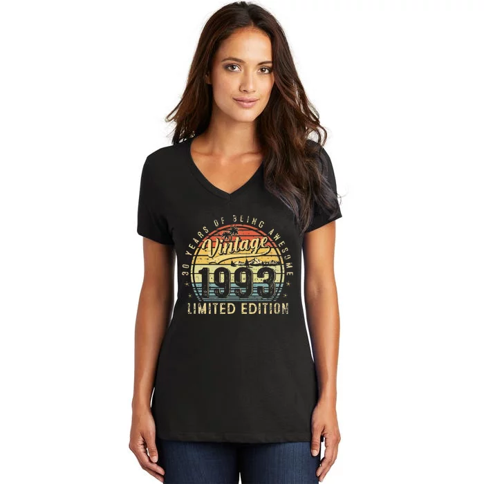 30 Year Old Vintage 1993 Limited Edition 30th Birthday Gifts Women's V-Neck T-Shirt