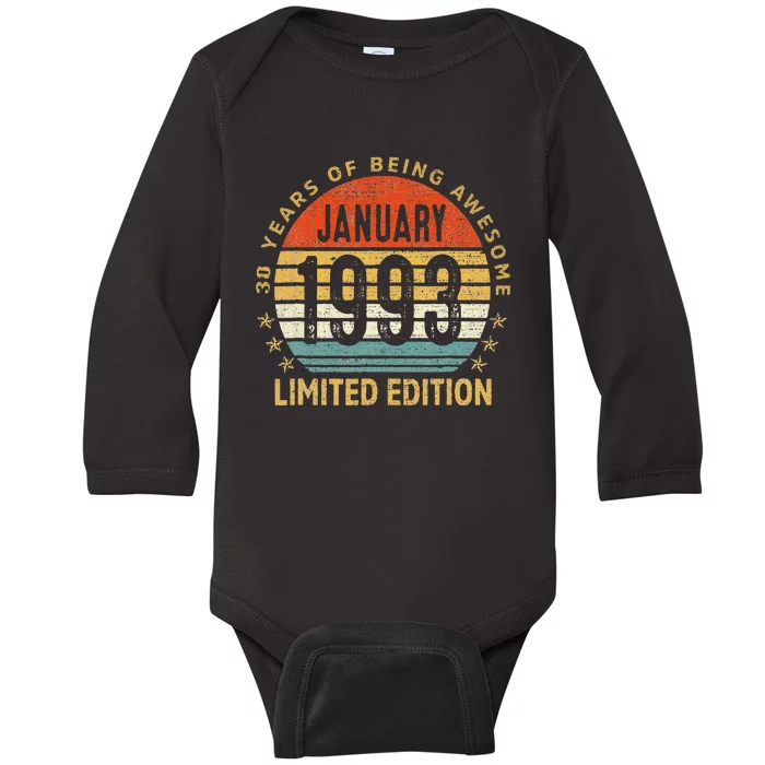 30 Years Old Gift January 1993 Limited Edition 30th Birthday Baby Long Sleeve Bodysuit