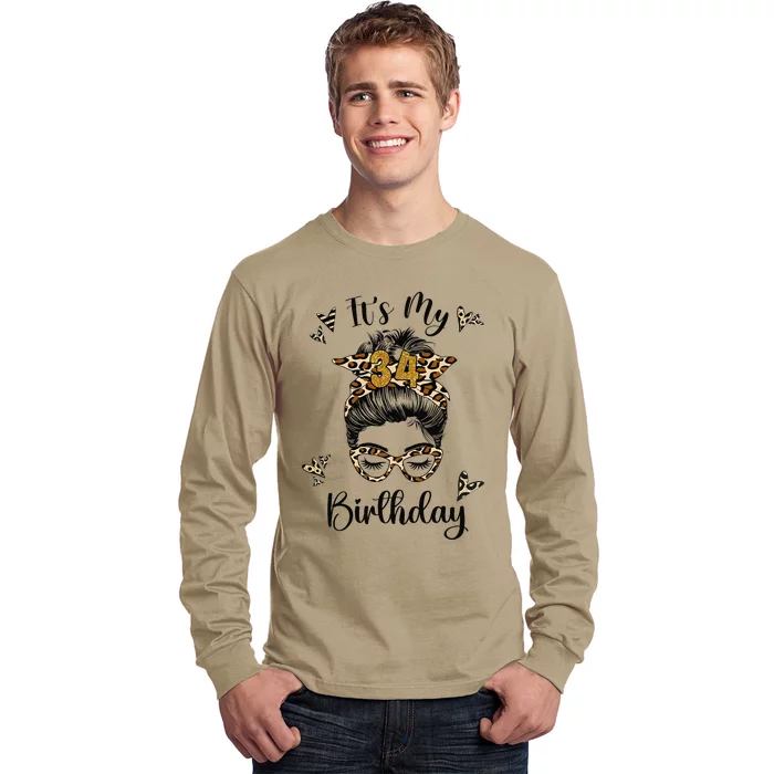 34 Years Old 34th Birthday Messy Bun Happy Birthday 34 Long Sleeve Shirt