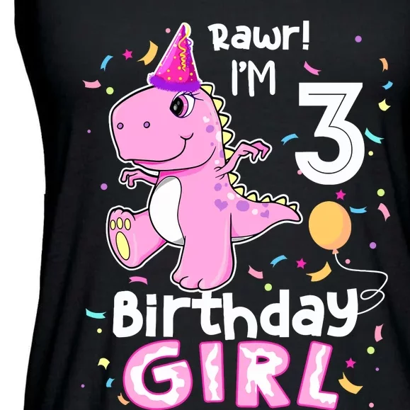 3 Year Old Dinosaur Birthday 3rd T Rex Dino Three Saurus Ladies Essential Flowy Tank