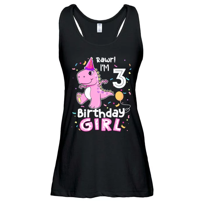 3 Year Old Dinosaur Birthday 3rd T Rex Dino Three Saurus Ladies Essential Flowy Tank