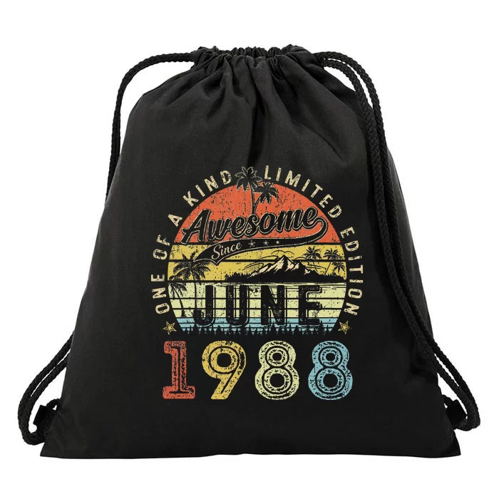 35 Year Old Awesome Since June 1988 35th Birthday Drawstring Bag