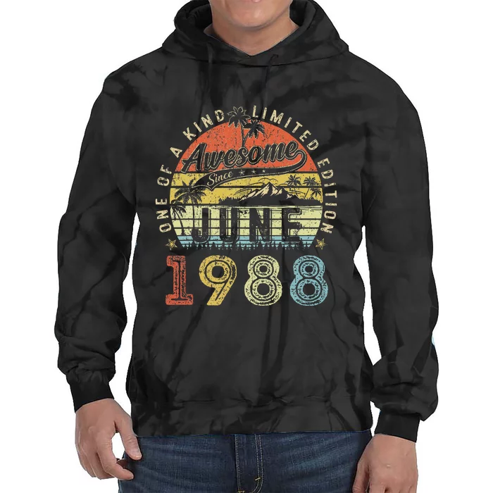 35 Year Old Awesome Since June 1988 35th Birthday Tie Dye Hoodie