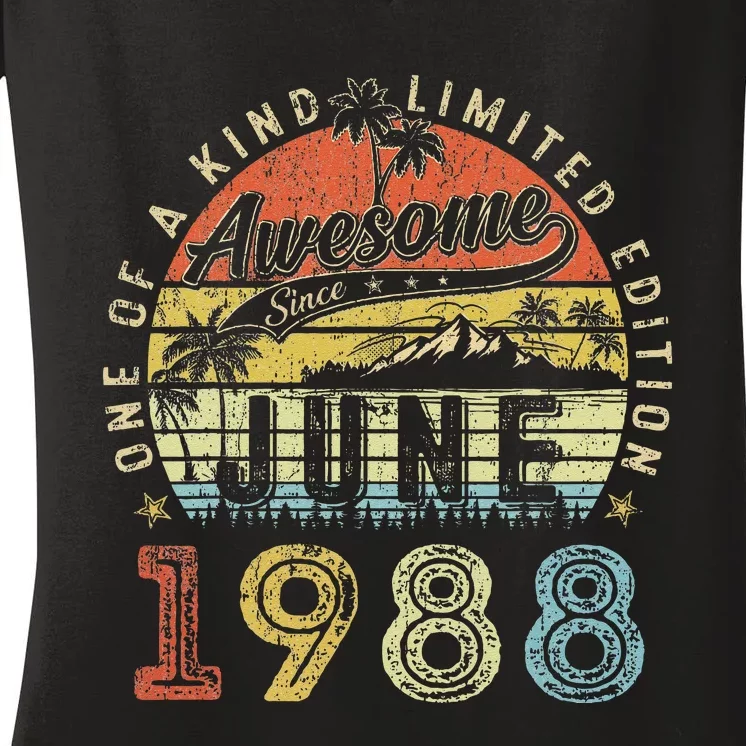 35 Year Old Awesome Since June 1988 35th Birthday Women's V-Neck T-Shirt