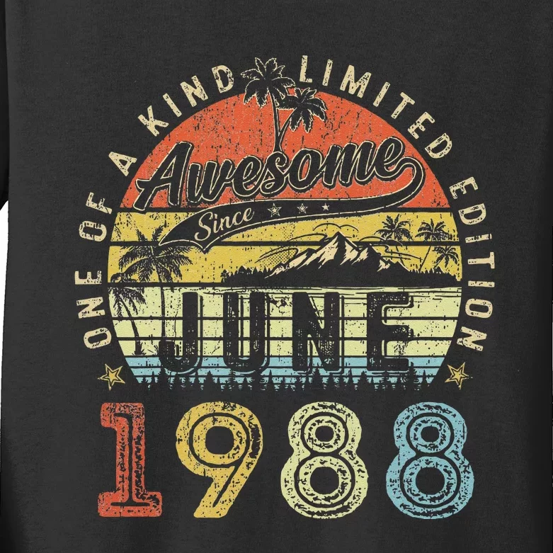 35 Year Old Awesome Since June 1988 35th Birthday Kids Long Sleeve Shirt