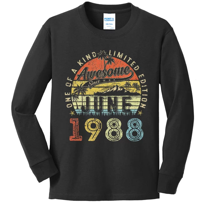 35 Year Old Awesome Since June 1988 35th Birthday Kids Long Sleeve Shirt