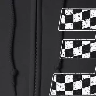 3 Year Old Pit Crew Three 3rd Birthday Boy Racing Car Flag Full Zip Hoodie