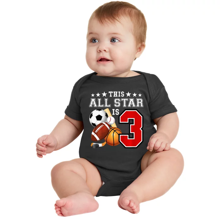 3 Year Old Sports Star Birthday Party All Sport 3rd Gift Baby Bodysuit