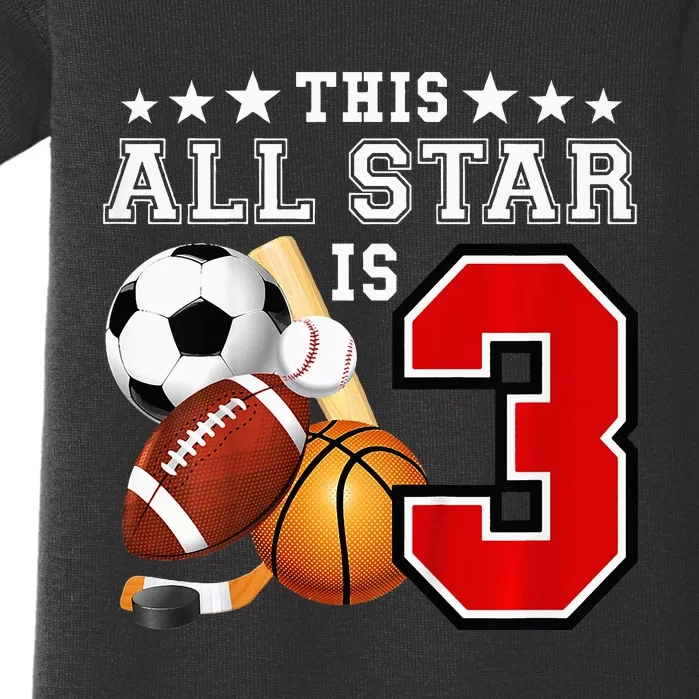 3 Year Old Sports Star Birthday Party All Sport 3rd Gift Baby Bodysuit