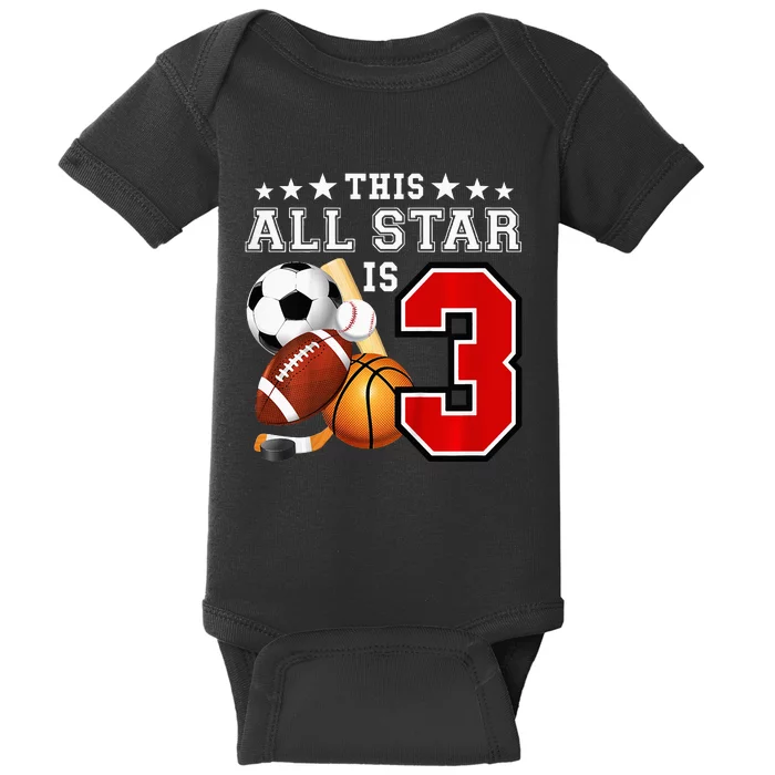 3 Year Old Sports Star Birthday Party All Sport 3rd Gift Baby Bodysuit