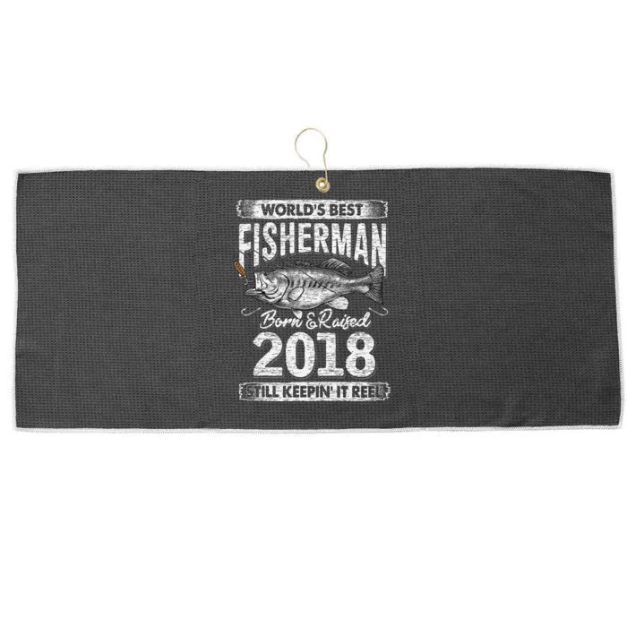 3 Years Old Fisherman Born In 2018 Fisherman 3rd Birthday Large Microfiber Waffle Golf Towel