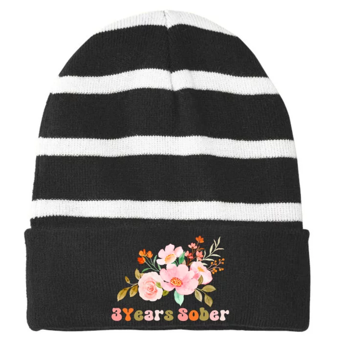 3 Years Sober Gift Sober Anniversary Gift Sobriety Gift Recovery Soberversary Striped Beanie with Solid Band