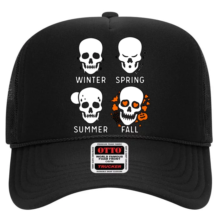 4 Seasons Skeleton Winter Summer Fall Spring High Crown Mesh Trucker Hat