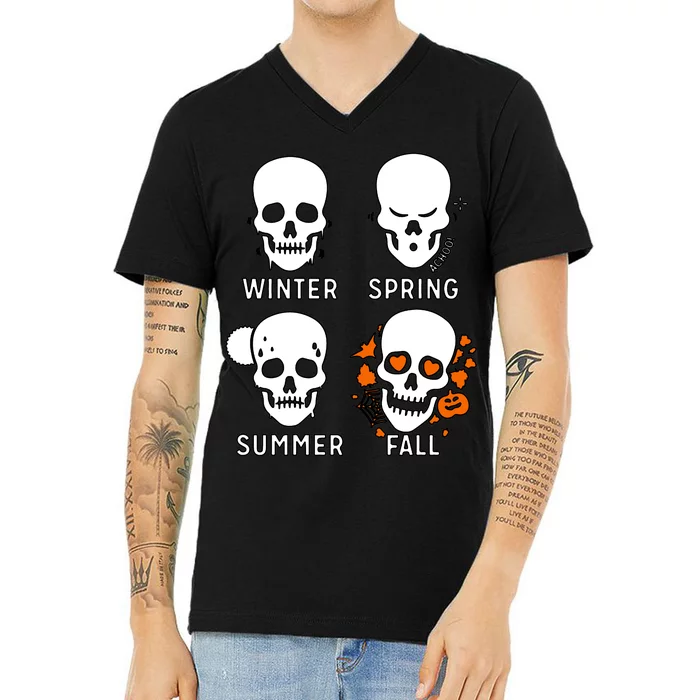 4 Seasons Skeleton Winter Summer Fall Spring V-Neck T-Shirt