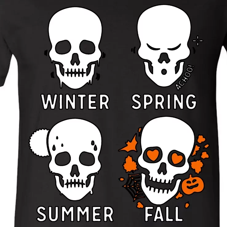 4 Seasons Skeleton Winter Summer Fall Spring V-Neck T-Shirt