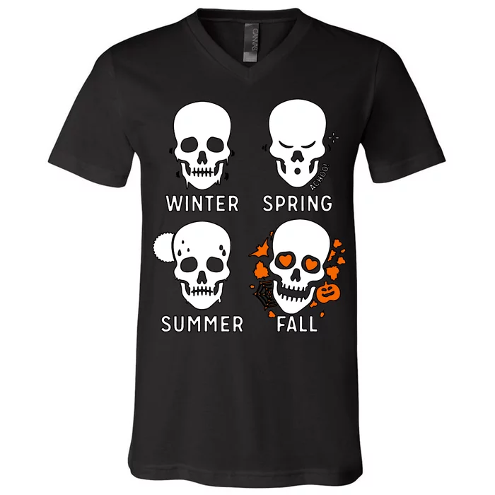 4 Seasons Skeleton Winter Summer Fall Spring V-Neck T-Shirt