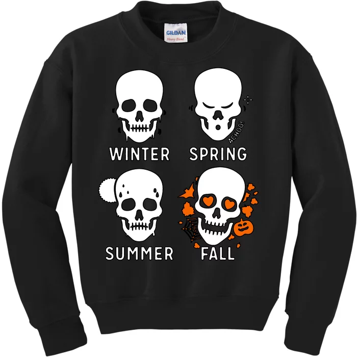 4 Seasons Skeleton Winter Summer Fall Spring Kids Sweatshirt