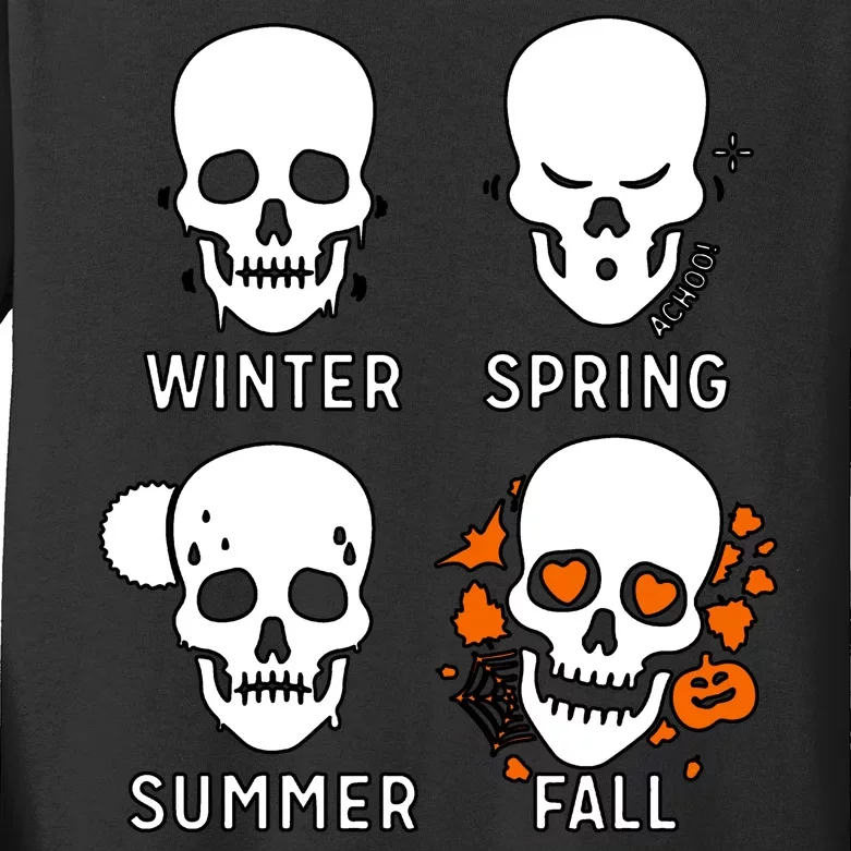 4 Seasons Skeleton Winter Summer Fall Spring Kids Long Sleeve Shirt