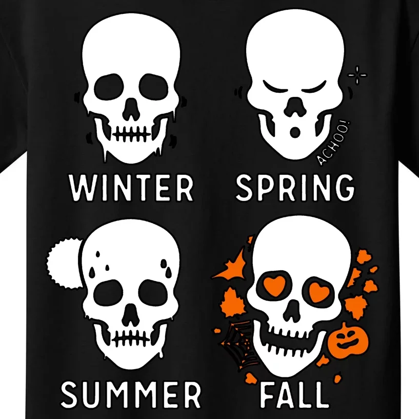 4 Seasons Skeleton Winter Summer Fall Spring Kids T-Shirt