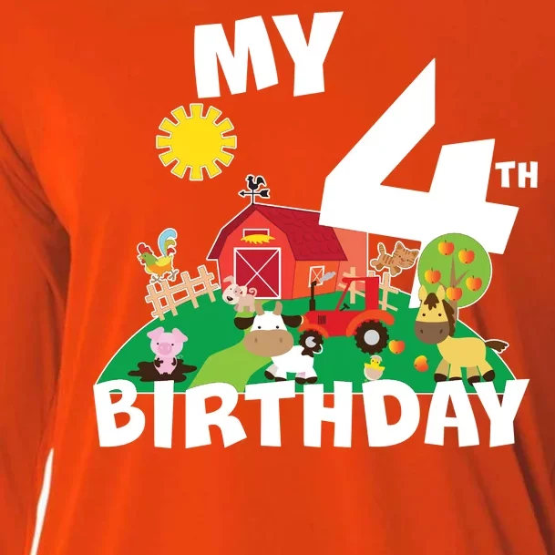 4 Year Old Farm My 4th Birthday Cooling Performance Long Sleeve Crew