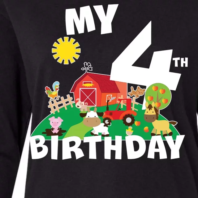 4 Year Old Farm My 4th Birthday Womens Cotton Relaxed Long Sleeve T-Shirt