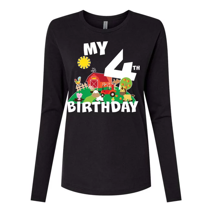 4 Year Old Farm My 4th Birthday Womens Cotton Relaxed Long Sleeve T-Shirt