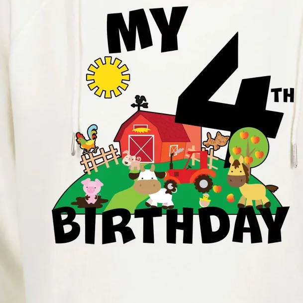 4 Year Old Farm My 4th Birthday Womens Funnel Neck Pullover Hood