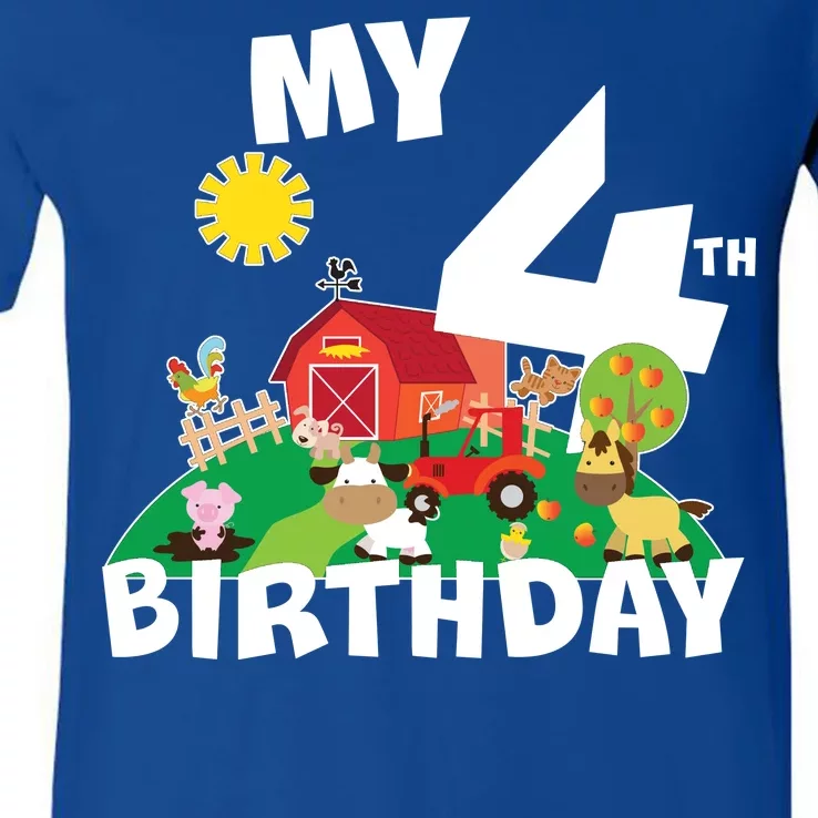 4 Year Old Farm My 4th Birthday V-Neck T-Shirt