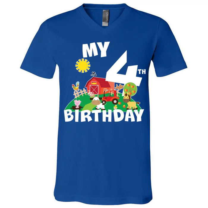 4 Year Old Farm My 4th Birthday V-Neck T-Shirt