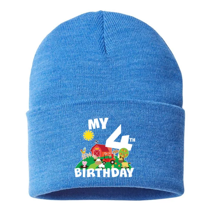 4 Year Old Farm My 4th Birthday Sustainable Knit Beanie