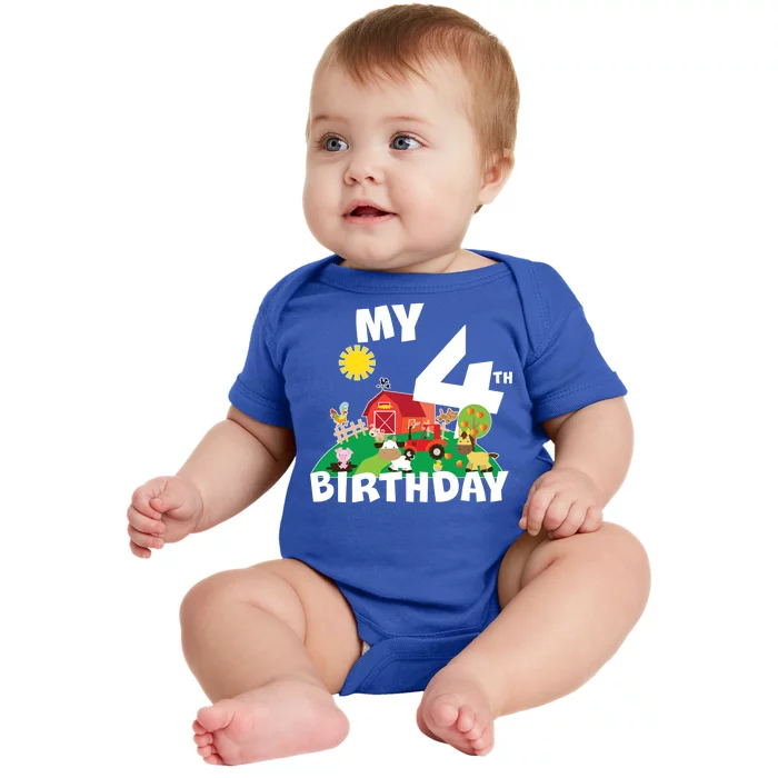 4 Year Old Farm My 4th Birthday Baby Bodysuit