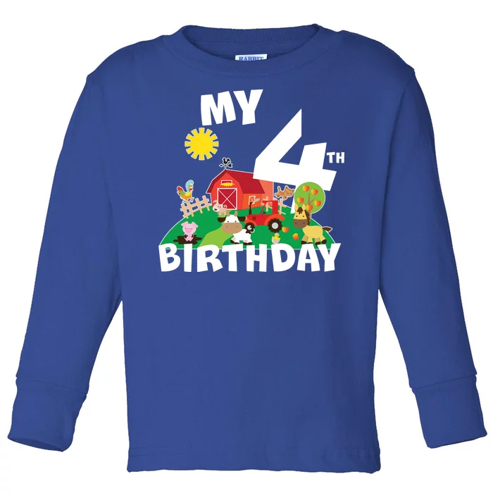 4 Year Old Farm My 4th Birthday Toddler Long Sleeve Shirt