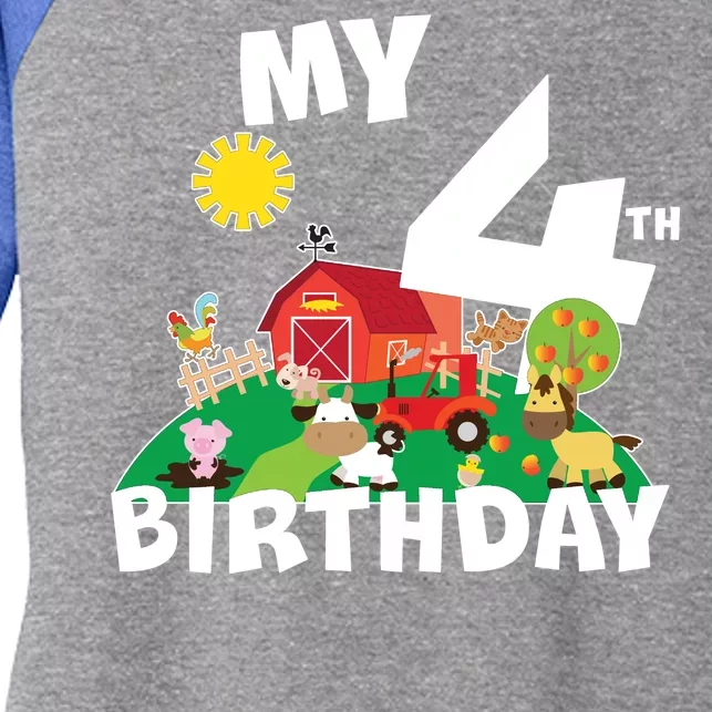 4 Year Old Farm My 4th Birthday Women's Tri-Blend 3/4-Sleeve Raglan Shirt