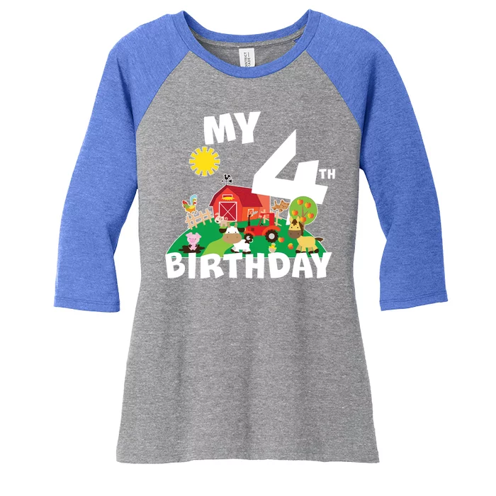 4 Year Old Farm My 4th Birthday Women's Tri-Blend 3/4-Sleeve Raglan Shirt