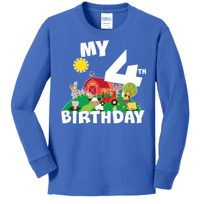 4 Year Old Farm My 4th Birthday Kids Long Sleeve Shirt