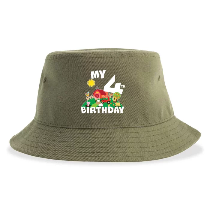 4 Year Old Farm My 4th Birthday Sustainable Bucket Hat